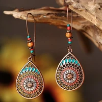bohemian national style fashion personalized jewelry hollowed out water drop alloy oil drop long earrings earrings