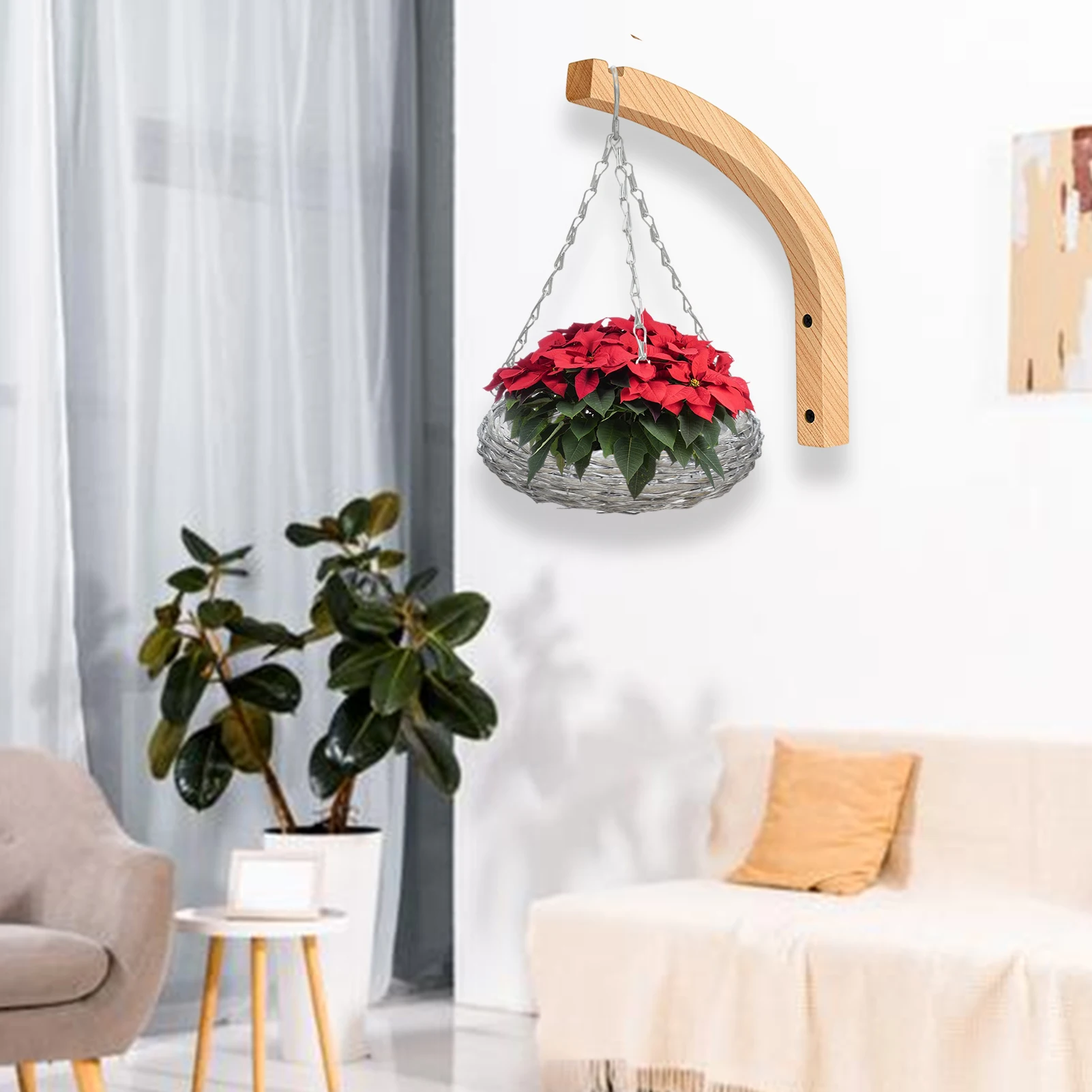 

Indoor Plant Hanger Wooden Wall Mounted Basket Hooks Wall Plant Holder For Indoor Flower Baskets Pot Wind Chime Lanterns Planter