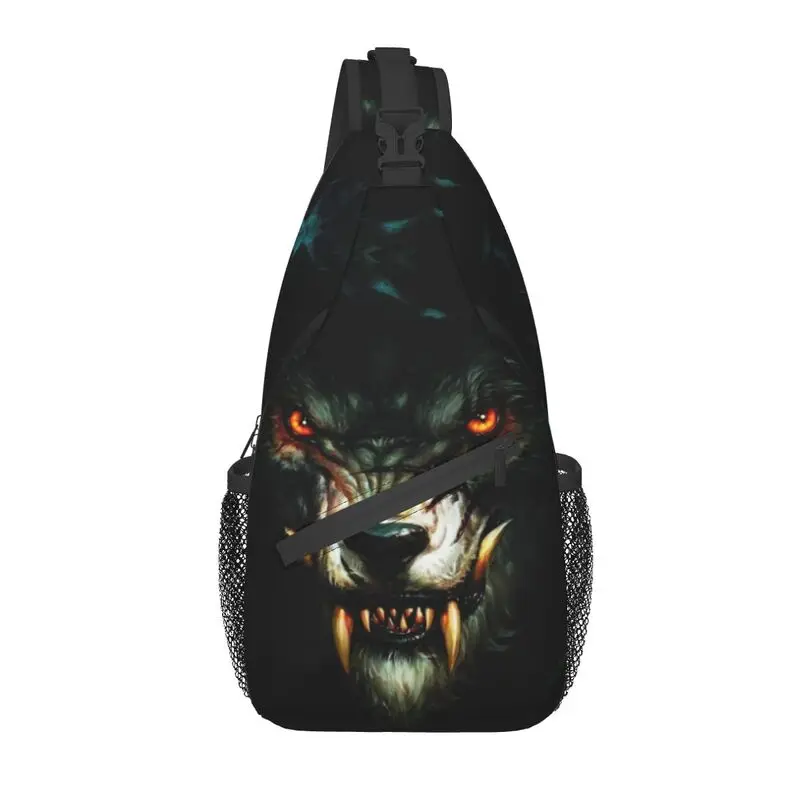 Horror Wolf Sling Crossbody Chest Bag Men Fashion Werewolf Shoulder Backpack for Travel Cycling