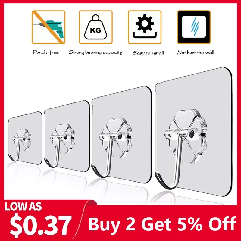 

20/10 Pcs Hooks Transparent Strong Self Adhesive Door Wall Hangers Hooks Suction Heavy Load Rack Cup Sucker for Kitchen Bathroom