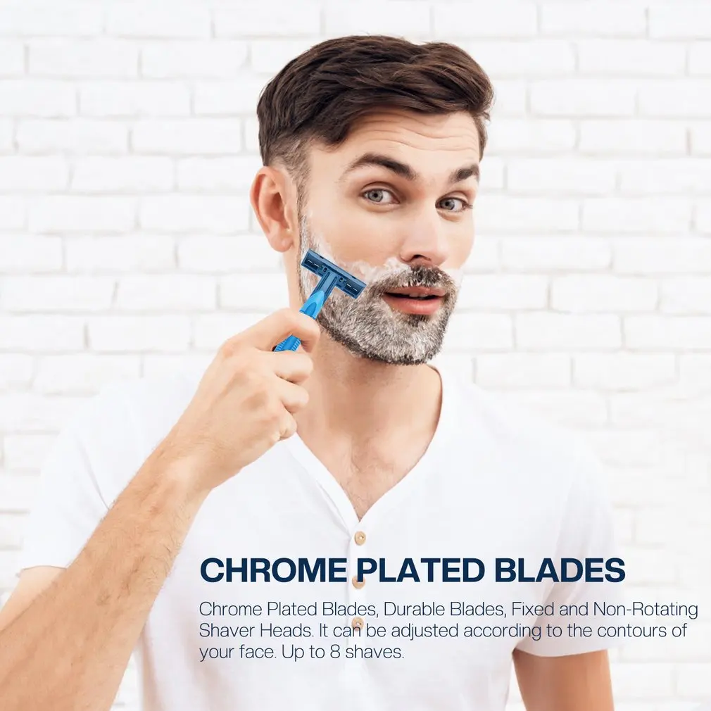 10pcs Men's Shaver Safety Razor 2 Layers Shaving Blade Head Blue Face Knife For Man Disposable Manual Barber |