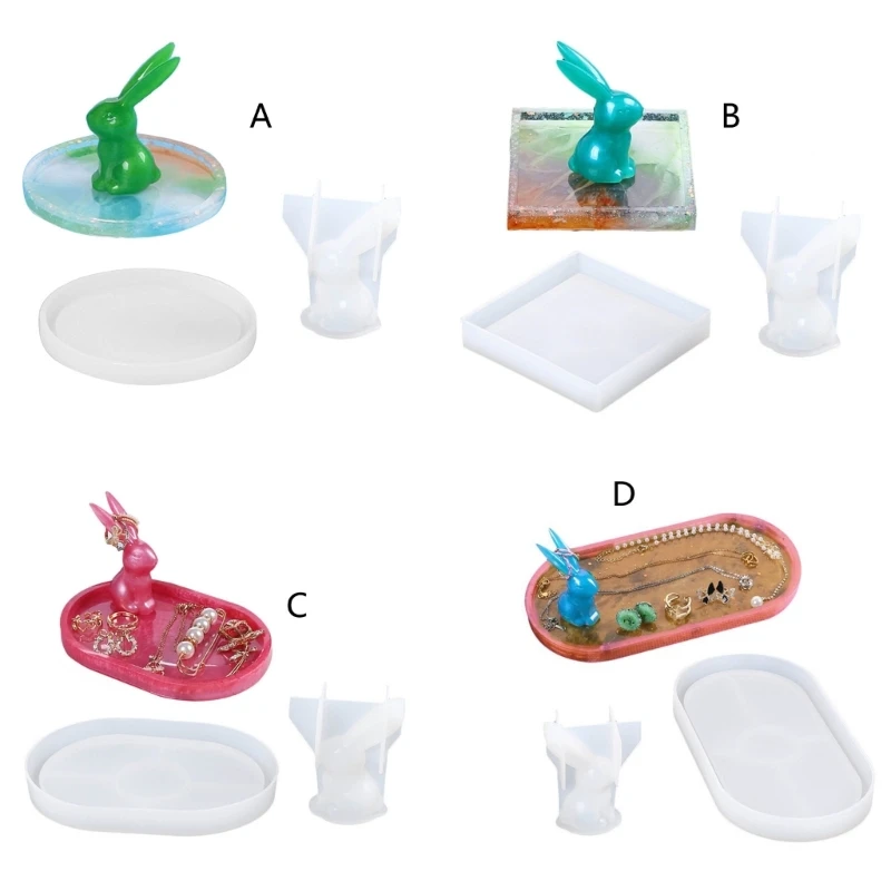 

Cute Rabbit Jewelry Storage Tray Mold Plate Dish Container Resin Casting Mould DIY Ashtray Home Decoration Supplies