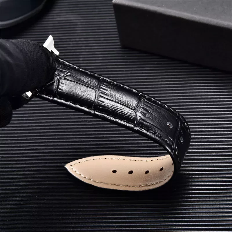 Embossed Leather Men Watch Straps for Apple Watch 7 6 SE 5 4 3 Butterfly Buckle 45mm 44mm 42mm 41mm 40mm 38mm Business Watchband