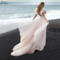 princess tulle beach wedding dress flowy backless sweetheart short puffy sleeves boho bridal party gowns robe de mari%c3%a9e 2022