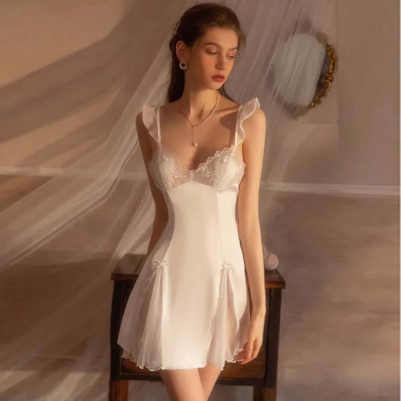 Roseheart Purple Summer Women Fashion Sexy Nightdress Lace Nightwear Homewear Nightgown Sleepwear Sleep Night Dress Gown