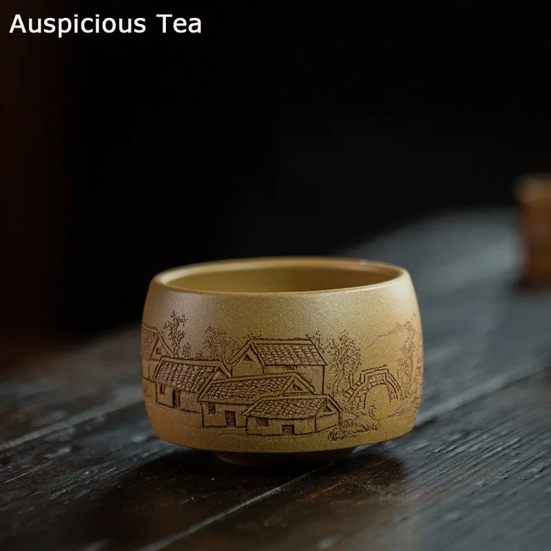 

150ml Yixing Raw Ore Duan Mud Hand Carved Jiangnan Water Village Purple Clay Tea Cup Household Chinese Kung Fu Teaset Drinkware