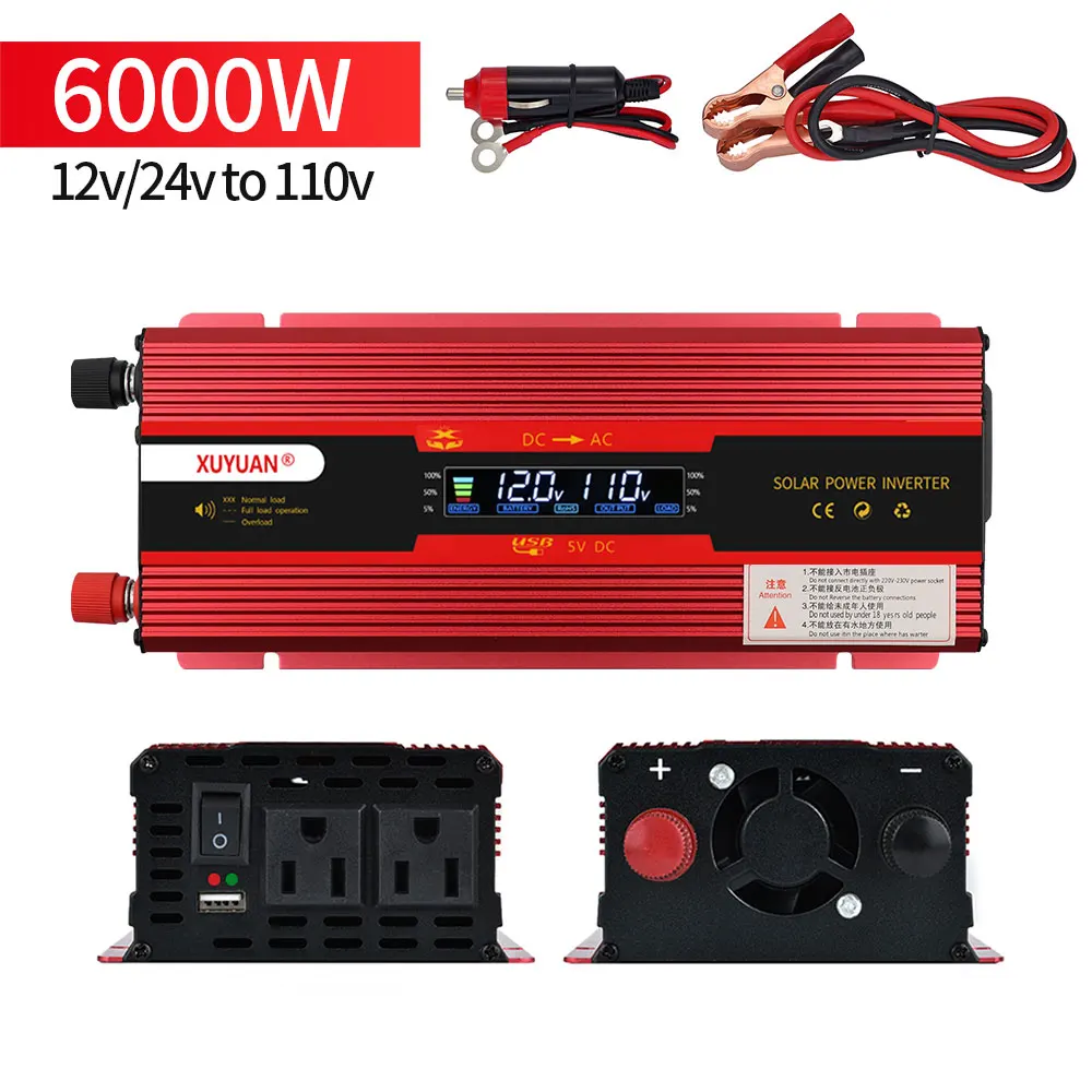 

6000W Outdoor Inverter LCD Display Power Converter DC 12V /24V to AC 110v Auto 3000W 4000W Self-driving Tour Inverter