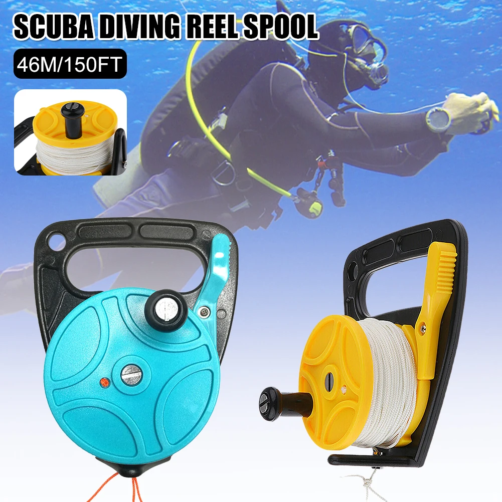 

150ft Line SMB Dive Wreck Cave Diving Reel with Handle Thumb Stopper Clip Hook for Underwater Scuba Diving Diver Snorkeling