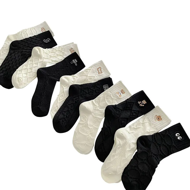 

Solid Color Embroidered Black And White Cute Tide Socks Sweatabsorbent Cotton Socks Socks