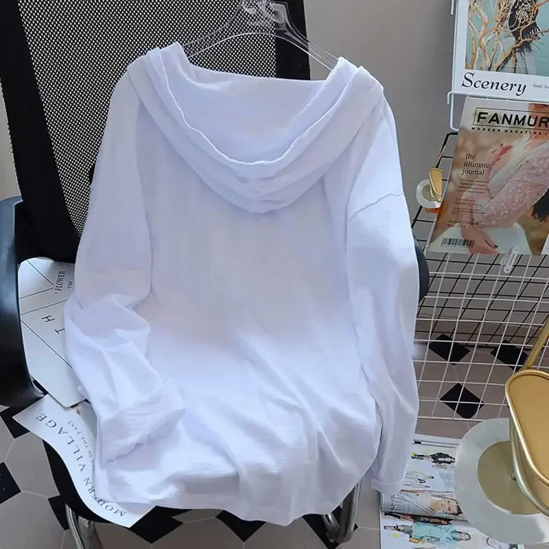 Женская свободная футболка с капюшоном простая повседневная Однотонная