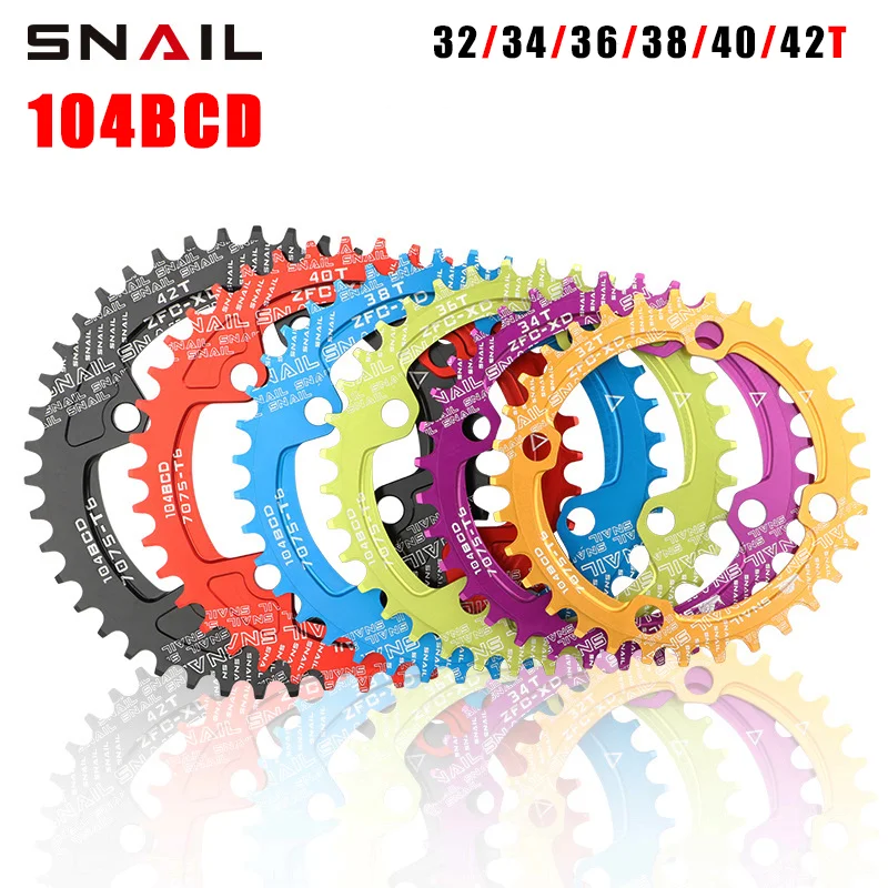 

SNAIL 104BCD/96BCD Bicycle Chainwheel Wide and Narrow Teeth 32T/34T/36T/38T Round /oval Disc Single Chainring For Shimao/SRAM