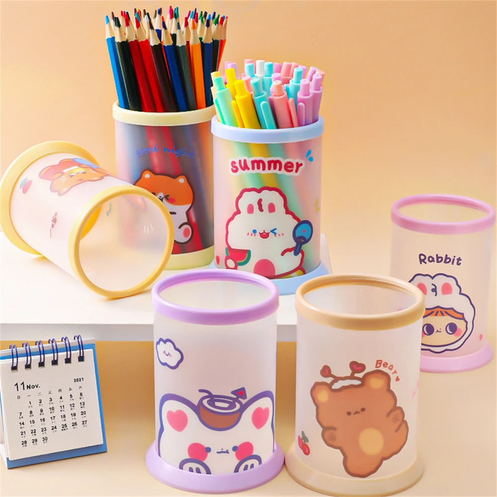 1pc Kawaii Cartoon Round Folding Pen Holder DIY Desktop Storage Stationery Desk Pencil Stand Organizer Holder School Supplies