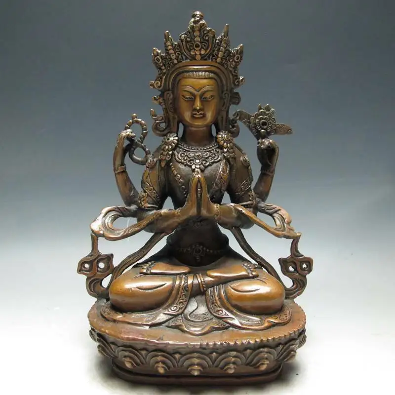 

Exquisite Chinese Copper Hand Carved Four Arm Buddha Statue