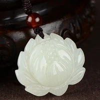 natural hetian white jade handcarved lotus pendant simple retro pendant temperament jewellery fashion for women men