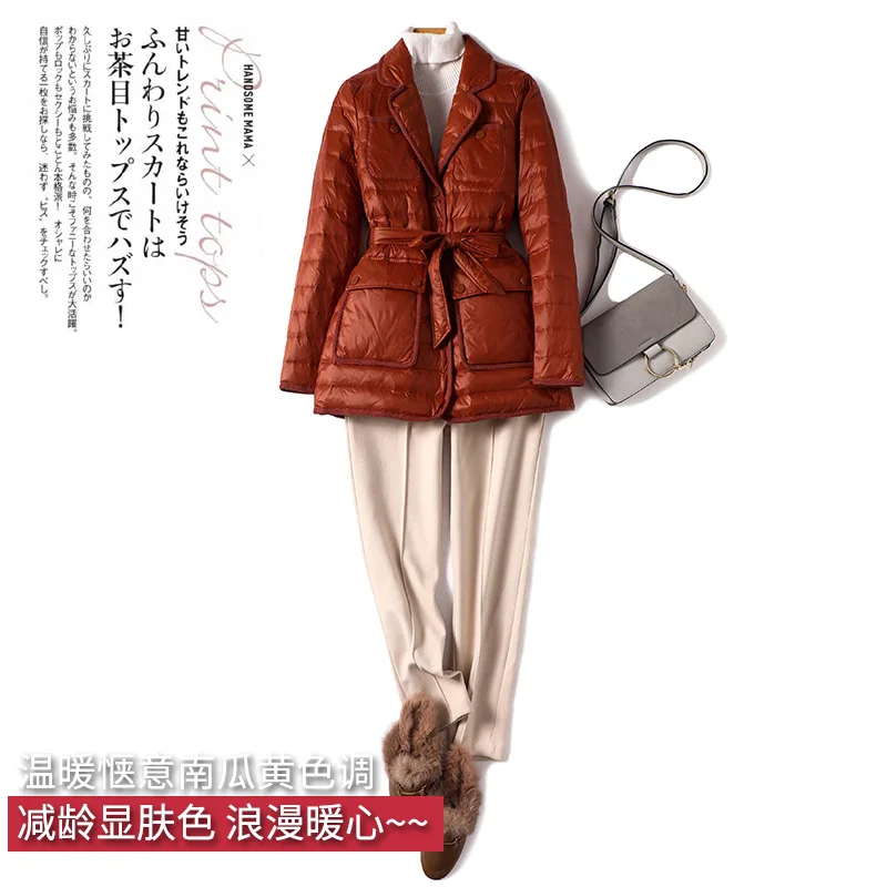 Luxury High Quality Thin 90% White Duck Down  Autumn/Winter  Office Lady  Casaco Feminino Inverno 2022  Pockets Covered Button