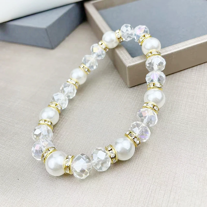 

New In White Pearl Crystal Bracelet Women Bangle Stray Kids Pulseras Mujer 2023 Set Auger Good Quality