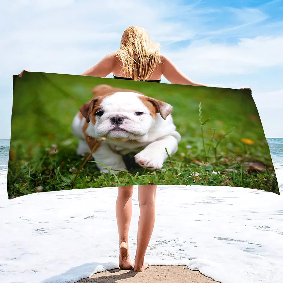 

Пляжное и банное полотенце с рисунком французского бульдога, большие размеры, полотенце для путешествий, бассейна, комнатного использования, супервпитывающее