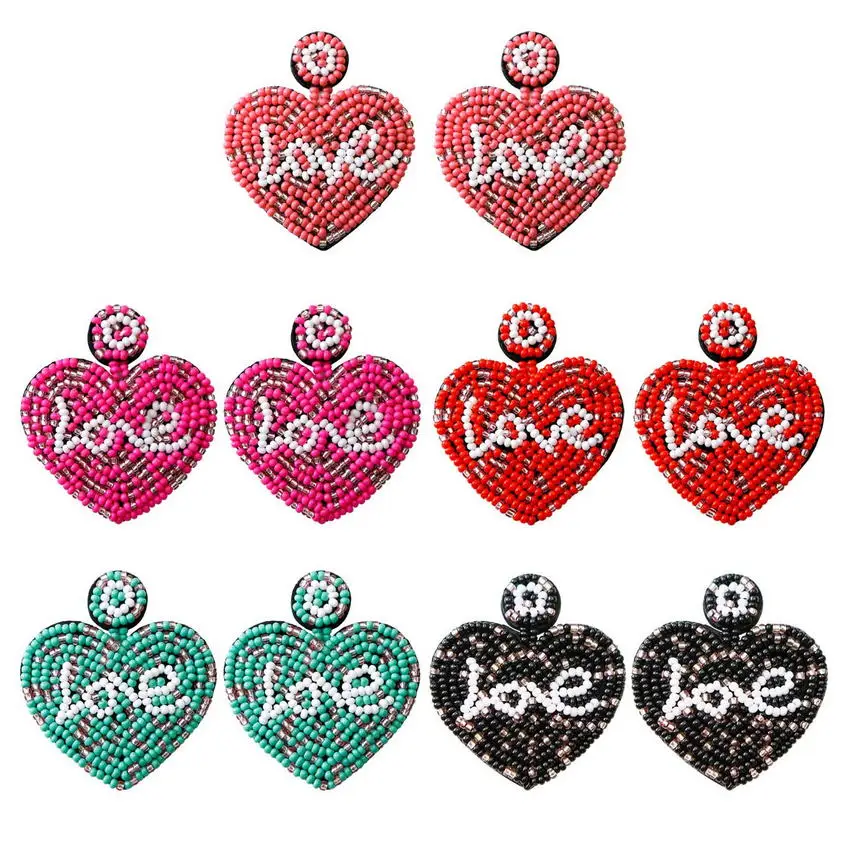 

Seed Beaded Valentines Heart Earrings for Women Letter Love Embellished Statement Earrings Felt Back Valentine's Day Gifts