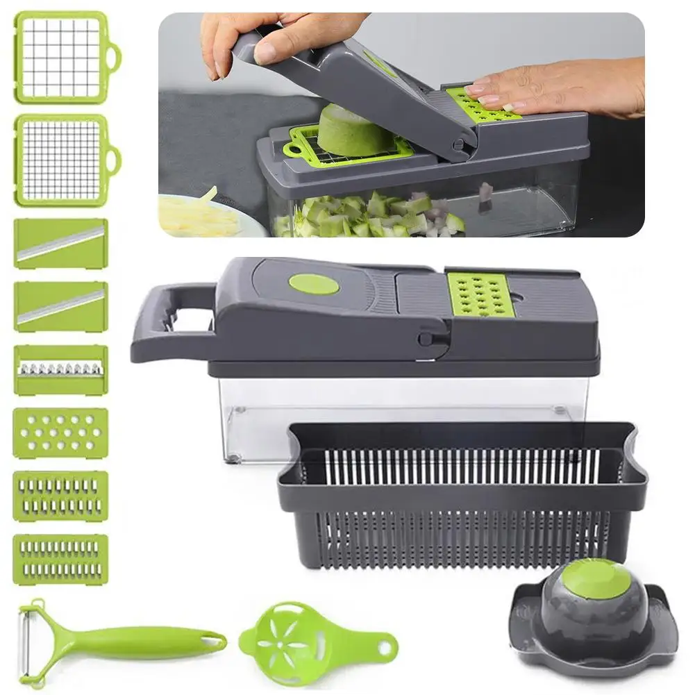 

15In1 Multifunctional Vegetable Slicer Shredder With Grater Potato Carrot Slicer Fruit Kitchen Chopper Basket Accessories L5B8