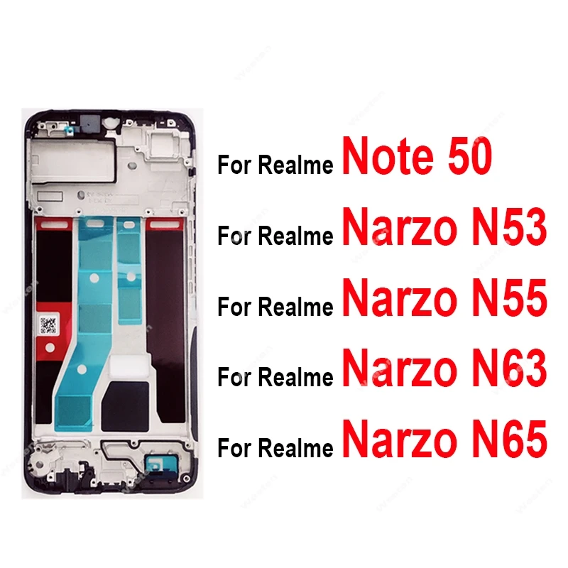 Для Realme Narzo N53 N55 N63 N65 Note 50 4G 5G Передняя рамка Корпус ЖК-дисплея Крышка корпуса