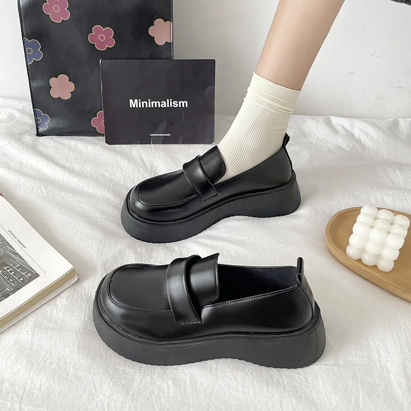 

Корейские туфли в британском стиле, универсальные оксфорды, женская мягкая обувь на платформе, женская обувь, черные кожаные туфли в стиле п...