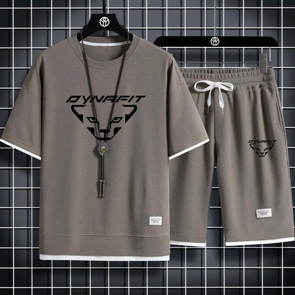 DYNAFIT Men's Two-piece Sportswear Suit Short Sleeved Casual T-shirt And Pants Summer Sports Fitness Jogging Men Sets