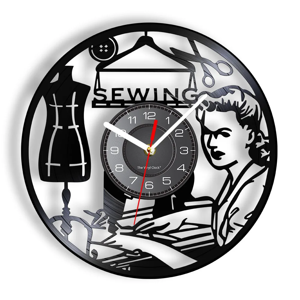 Настенные часы в стиле ретро приспособление для шитья виниловый диск запись