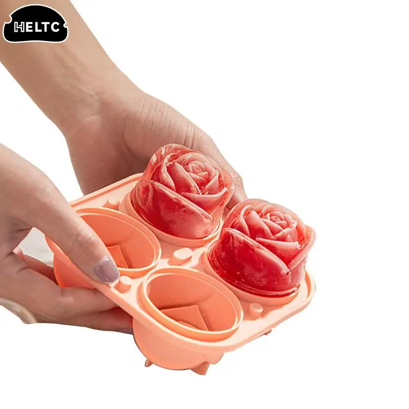 

Reusable Silicone Molds For Ice Cube With Lid 4 Holes Rose Flower Shape Ice Cube Tray Kitchen Accessories Ice Cream Maker Tool