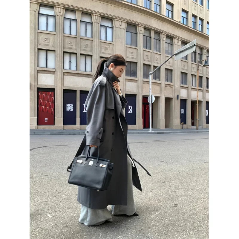 SuperAen 202 осенний новый английский стиль дизайн двубортный плащ с отложным