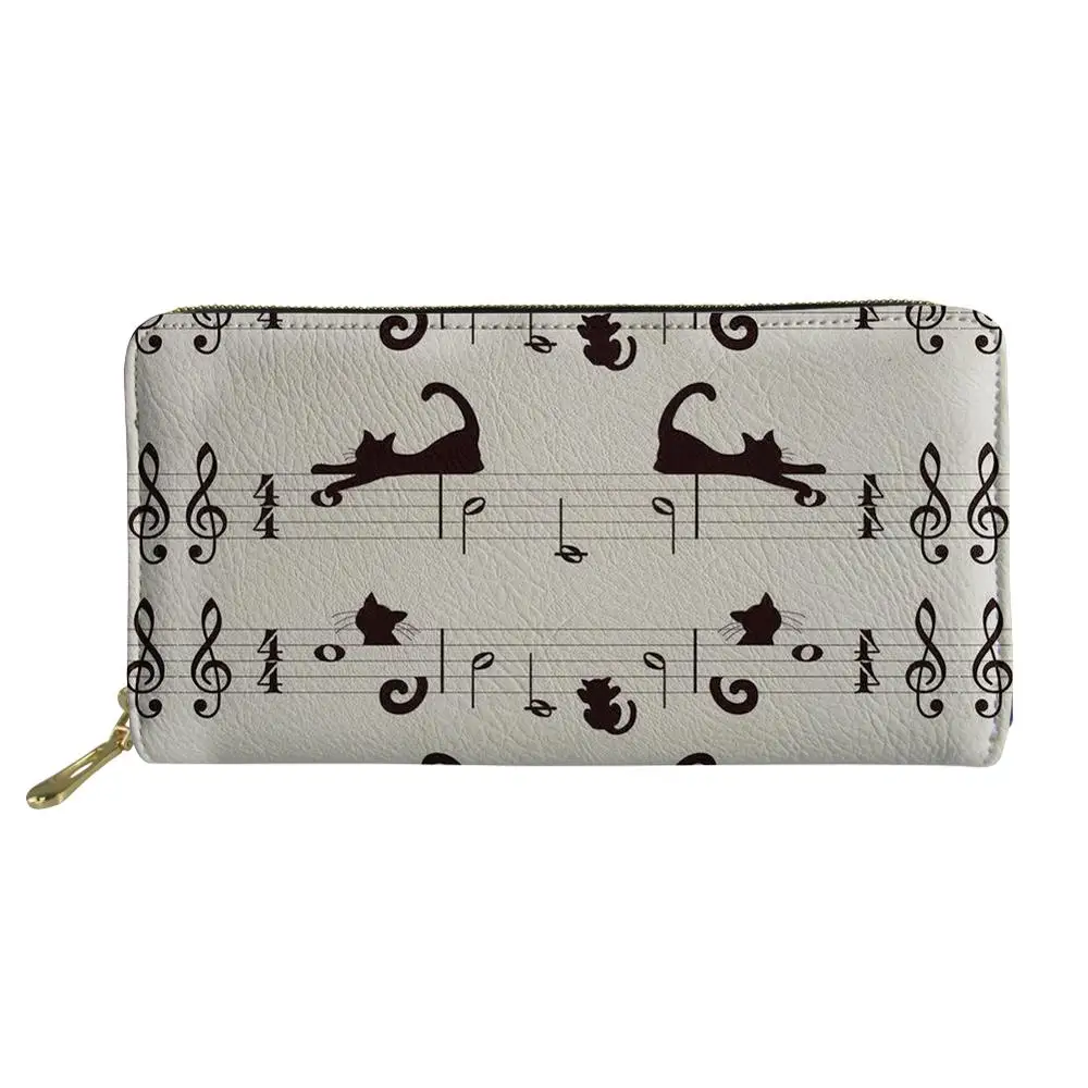 

WHEREISART Female Wallet Day Clutch Purse Music Notes Cat Print Leather Wallet Women Cute Standard Wallets for Women Portomonee