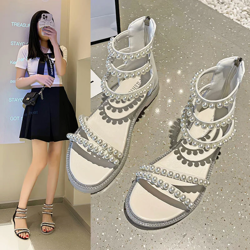 

Korean Net Red Women's Sandals Flat Bottomed Fashion Foreign Style Fairy Beach Shoes 2022 Summer New Student Roman Shoes