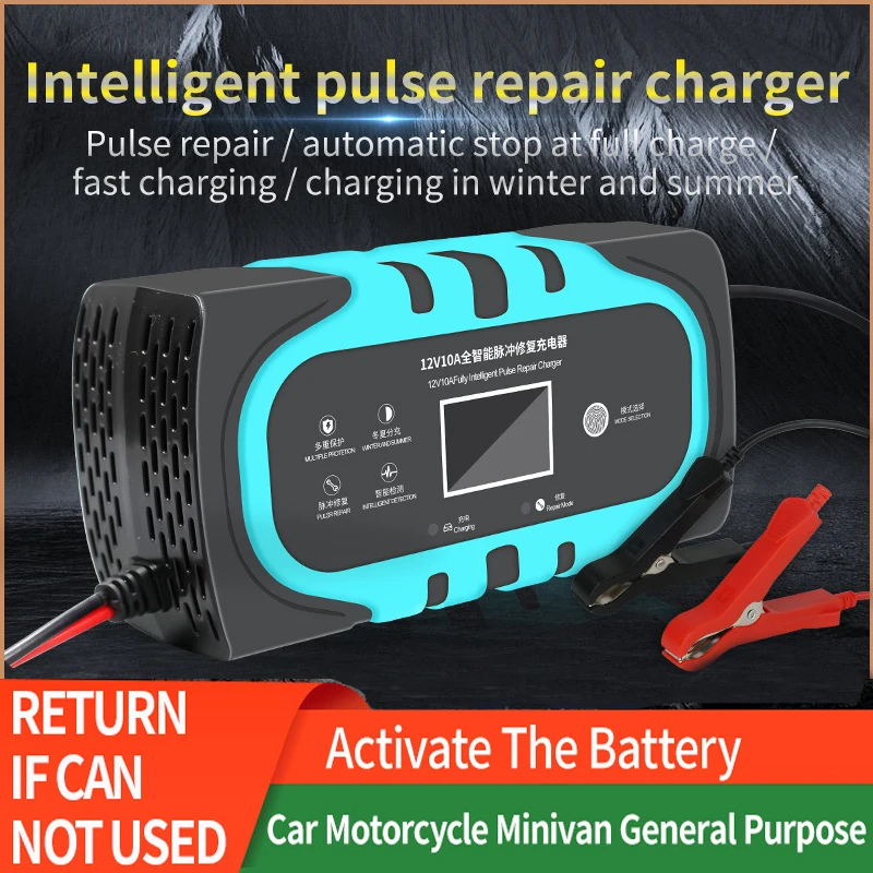 

12V 10A Automotive Motorcycle Battery Charger Intelligent Pulse Repair Lead acid battery Fully Automatic Fast Charging