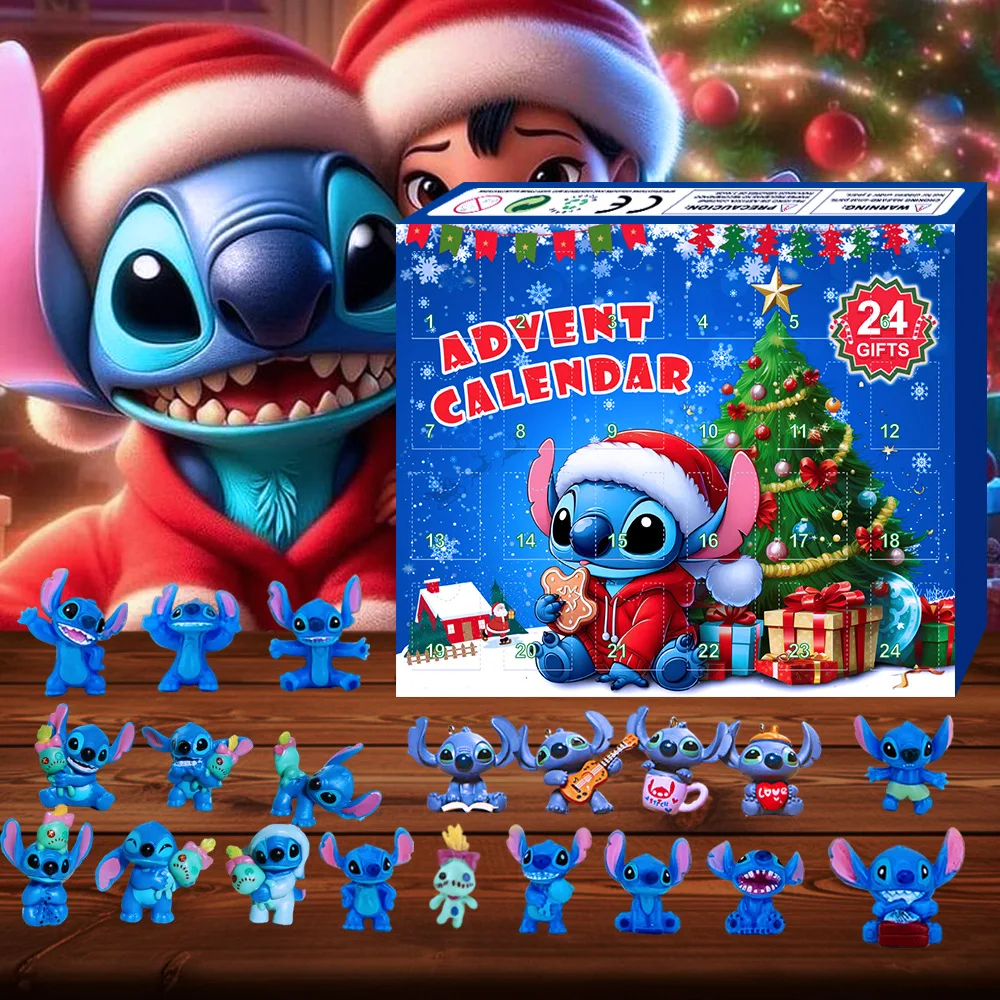 24 шт. Рождественский адвент-календарь Disney Stitch коробка Lilo &amp аниме-фигурки модель