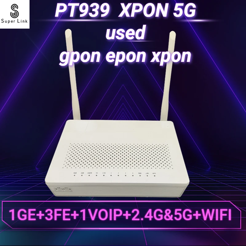 4/5pcs 5G  ONU XPON wifi Second-hand PT939G Fiber Optic epon Router FTTH gpon ONT 1GE+3FE+1VOIP+2.4G 5G+WIFI Used Without Power