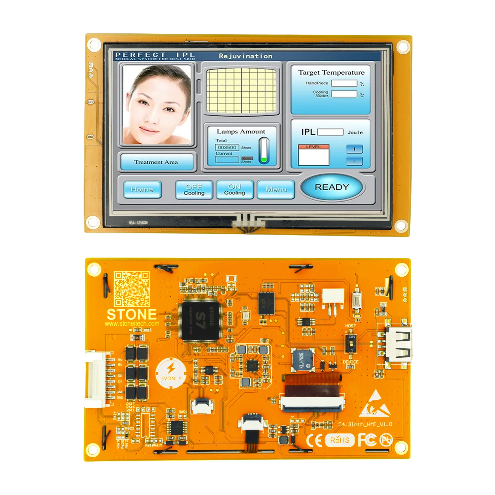 4.3 inch with Touch Panel HMI Graphic LCD Display Module with Board + Driver + Software + UART Port