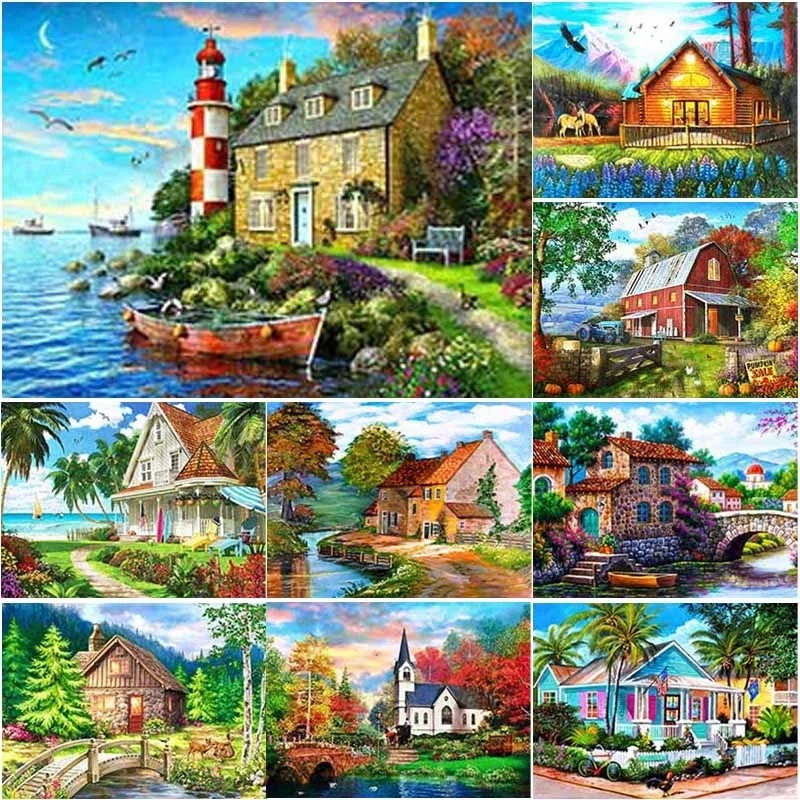 

New 5D DIY Scenery Diamond Painting Scenic Lodge Diamond Embroidery Cross Stitch Full Square Round Drill Manual Home Decor Gift