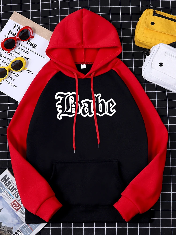 

Hollow Font Design Babe Letter Printing Women Raglan Sleeve Hoodies Crewneck Warm Pullover Simple Comfortable Womans Sweatshirts