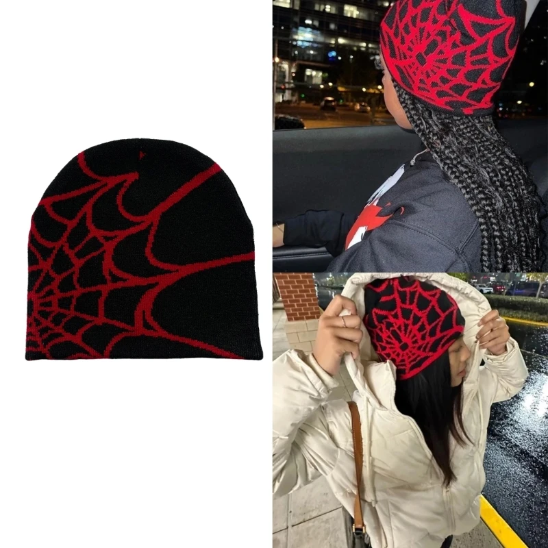 

Y2K Beanie knit Beanie Hat Spider Web Hat Y2k Spider Web Beanie Skullies Beanie DXAA