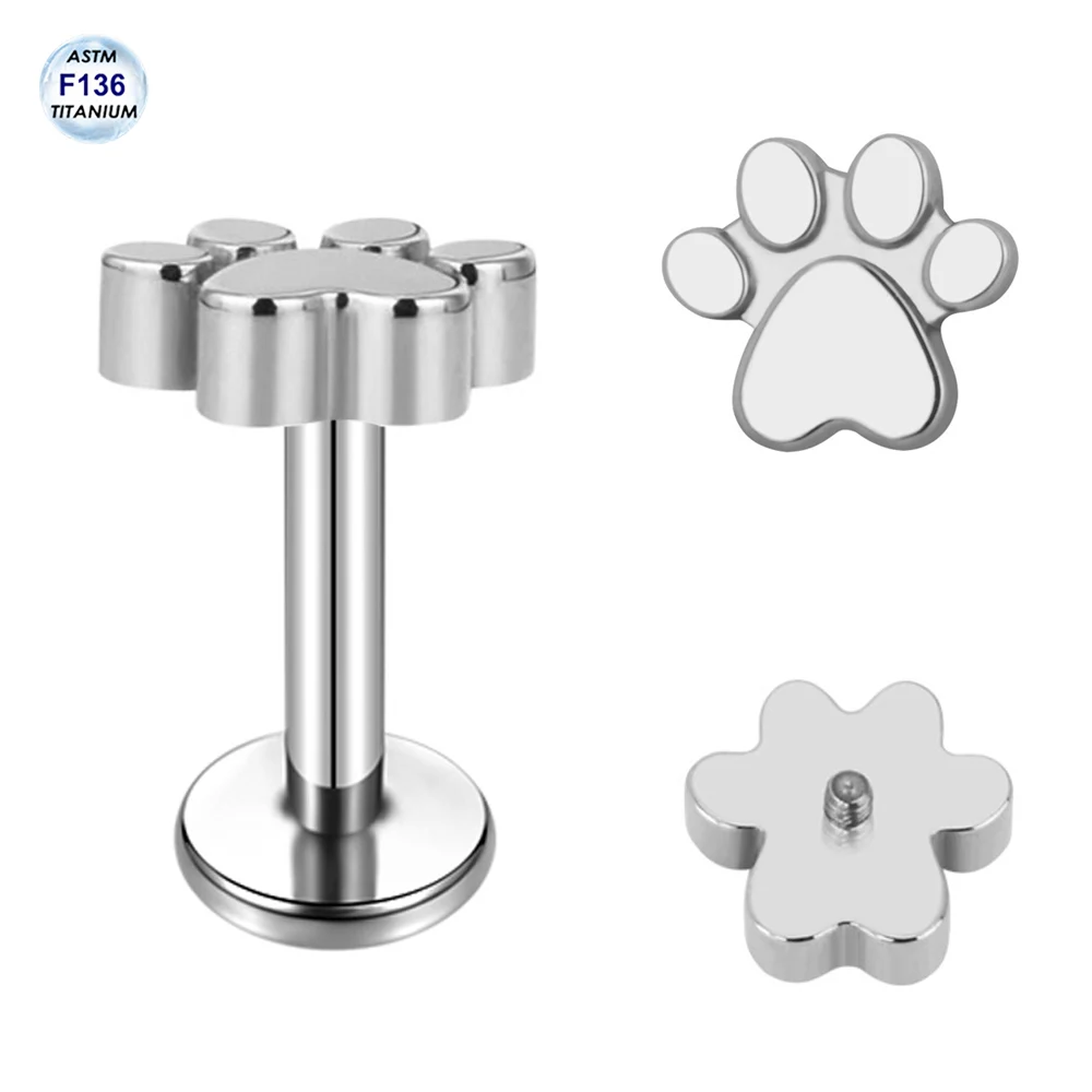 

1 Piece 16G Cat Paw Titanium Piercing Labret Nose Ring Stud Claw Implant Grade ASTM F136 Titanium Helix Cartilage Lobe Earrings