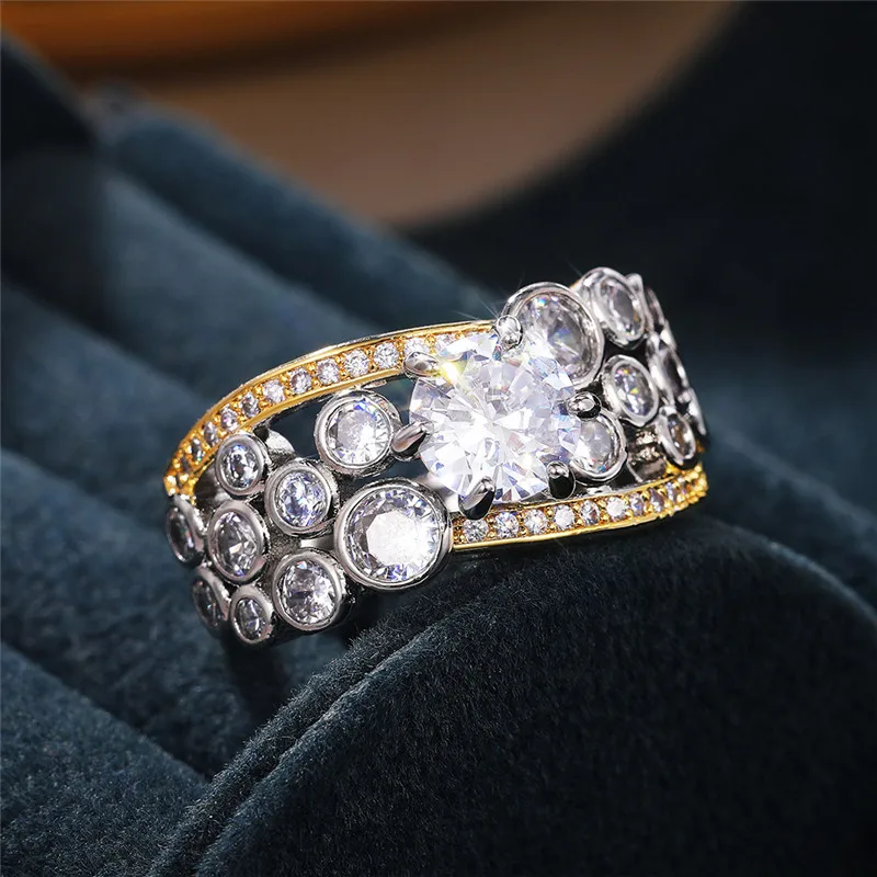 

Exquisite Fashion Inlaid with White Cut Crystals AAA CZ Bridal Wedding Ring Luxury Cocktail Party Jewelry