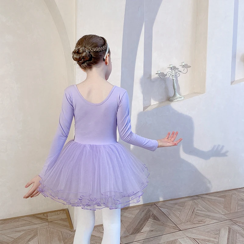 Ballet Leotard Dress for Girls Long Sleeves Children's Training Skirt Kids Costume Leotard For Gymnastics Tutu Dance Clothes