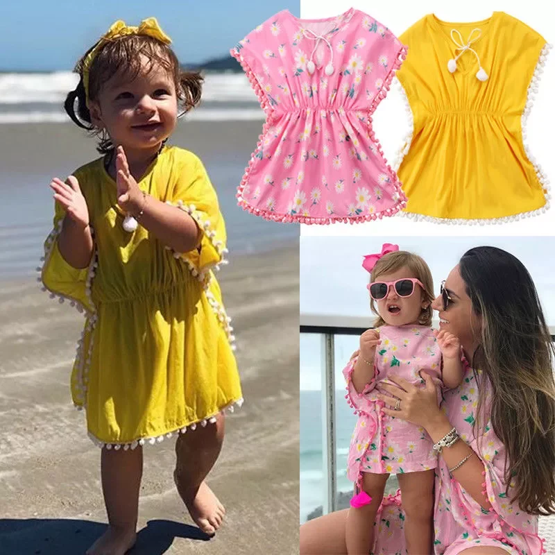 

Kids Girls Beach Cover Up Tassels Girls Dress Tunic Pareos Bikinis Cover ups Swim Cover up Robe Plage Beachwear Sundress Biquini