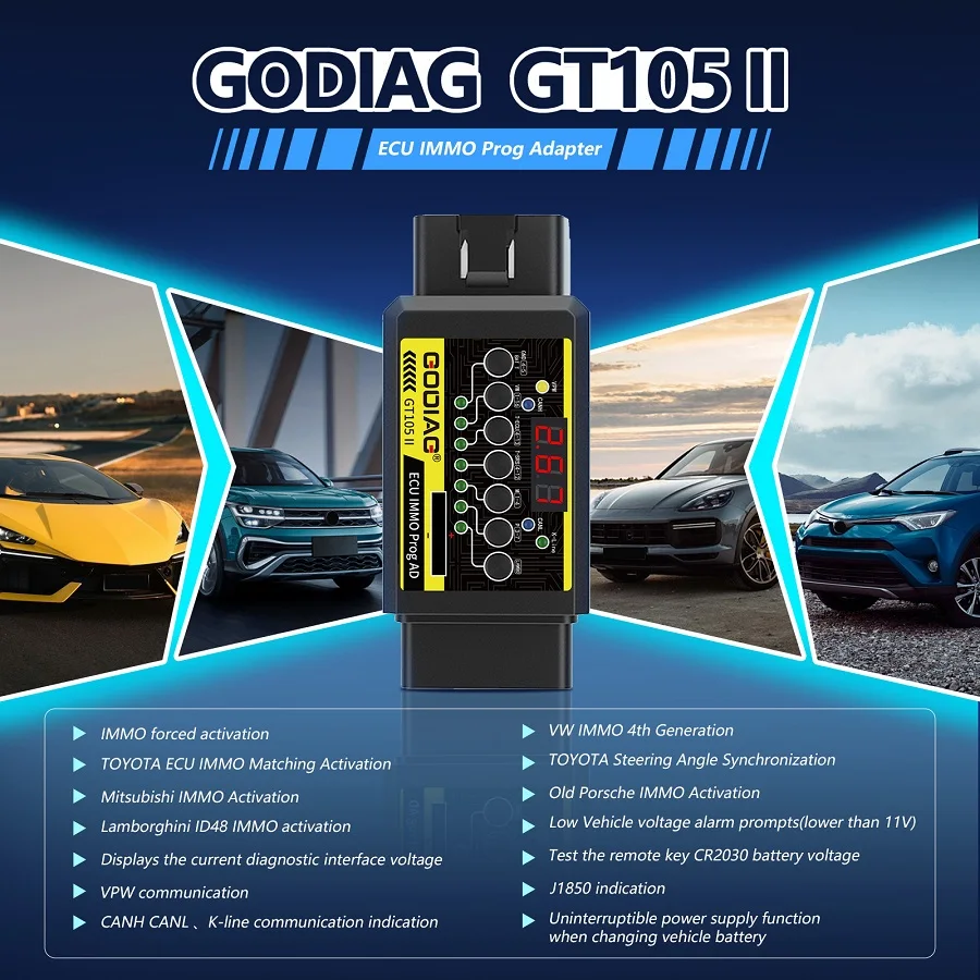 GODIAG GT105 II ECU IMMO Prog AD Разъем + универсальная перемычка OBD2 с полным протоколом