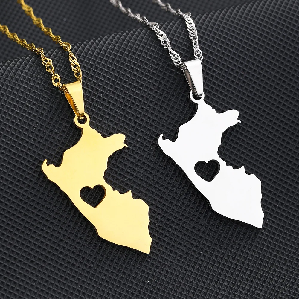

New fashion Peru heart-shaped map stainless steel necklace female temperament famous clan style geometric type pendant clavicle