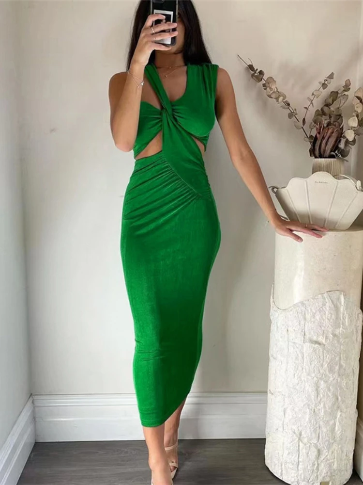 

Laxsesu Elegant Long Summer Dress Irregular Hollow Out Bodycon White Dress Sexy Party Evening Green Dresses for Women 2023