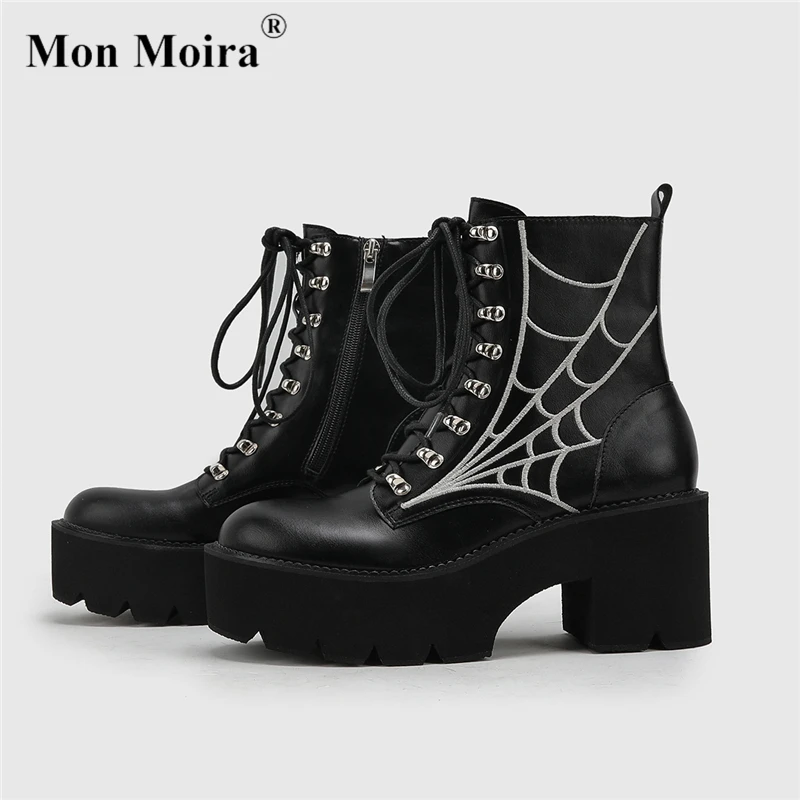MONMOIRA Chunky Platform Black Goth Ankle Boots Women 2022 Autumn Zipper Punk Booties Ladies Thick High Heels Shoes Botas