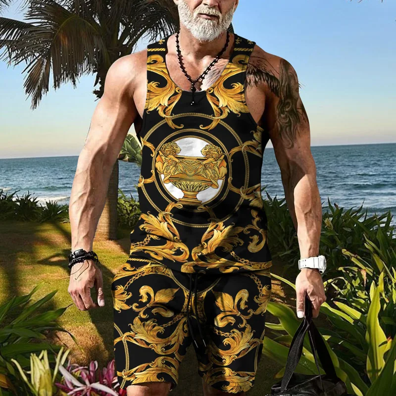 

Spring / Summer 2022 Loose Retro Sleeveless Vest Sports Beach Pants Casual Fashion Men's Two Piece Set
