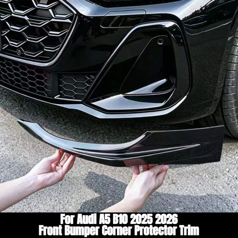 Фото Защита углов переднего бампера для Audi A5 B10 2025-2026, ABS, антицарапийная накладка, внешний защитный элемент из ABS-материала №1