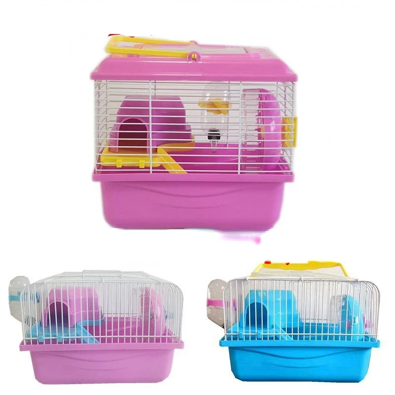 

Pet Hamster Cage with Running Wheel Water Bottle Food Basin Portable Carrier House Mice Home Habitat for Going Out Traveling
