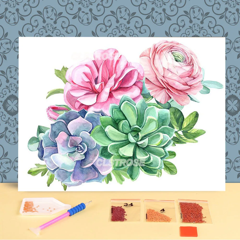 

Растительные суккуленты, DIY 3D полная Алмазная вышивка, Алмазная мозаика, алмазная живопись, полный комплект, картина